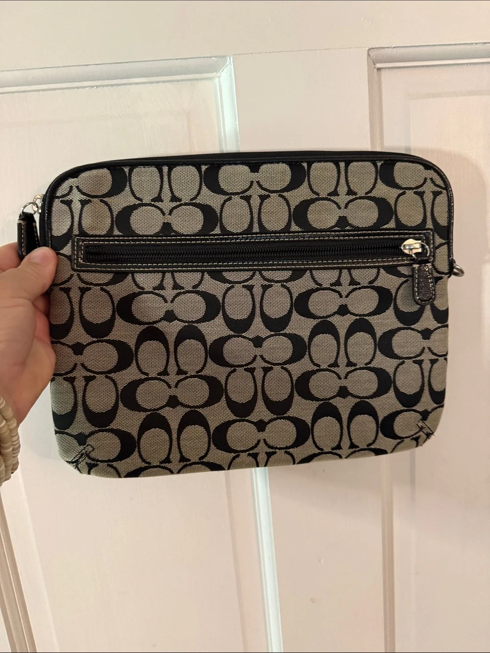 Coach Signature Jacquard Tablet Sleeve in Black and Tan